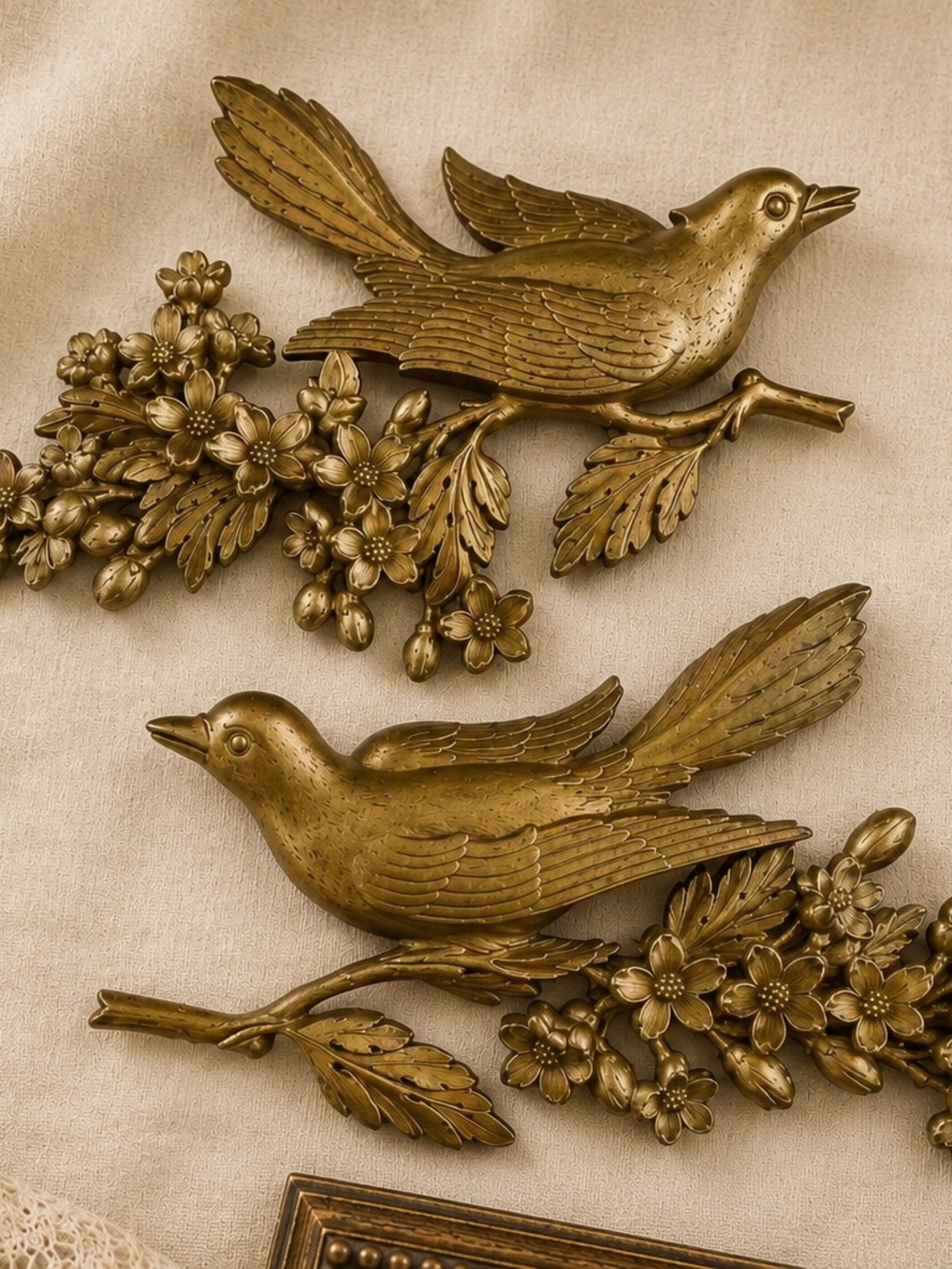 Vintage Syroco MCM 60's Dogwood Flowers & Bird Wall Hanging Plaques 14"